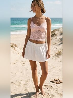 Vtg Y2K White‎ and Pink Polka Dot Smocked Waist Mini Skirt XL Coquette Feminine